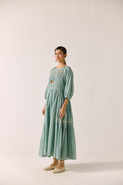 River Dress-Pale blue duck embroidery