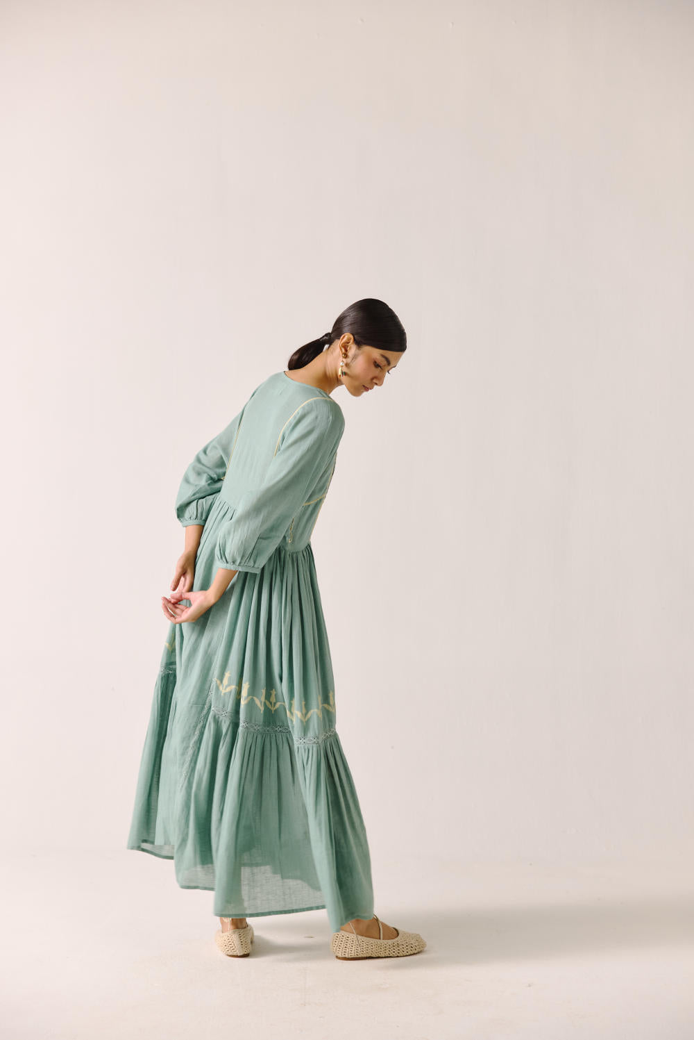 River Dress-Pale blue duck embroidery