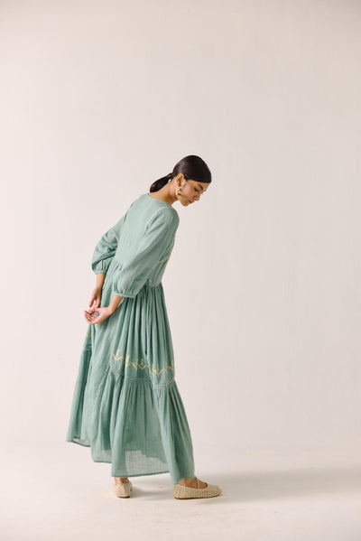 River Dress-Pale blue duck embroidery