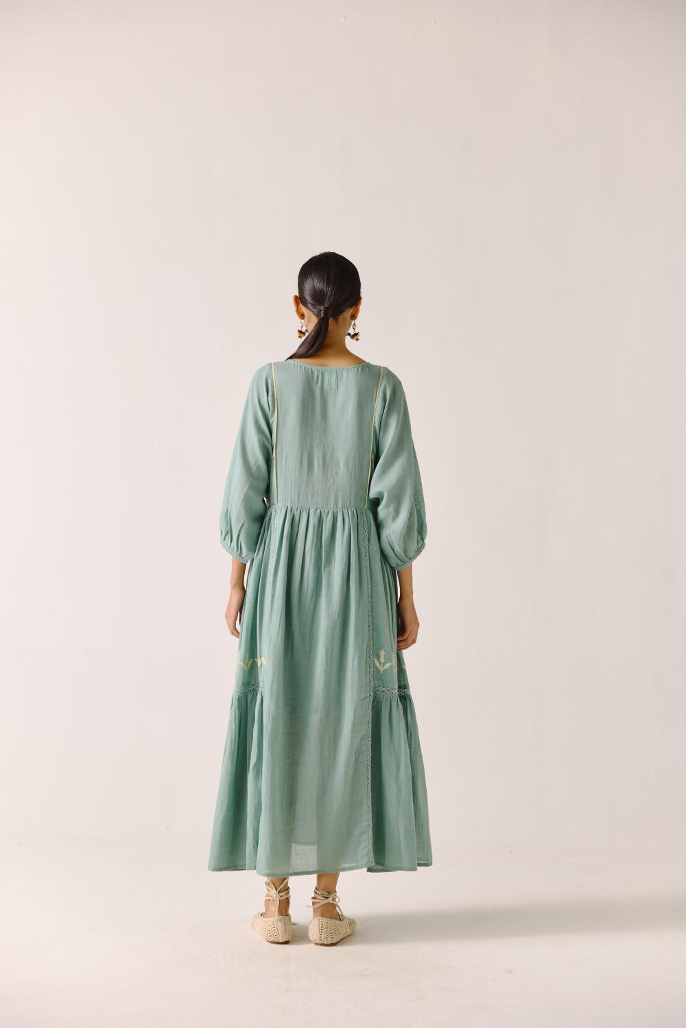 River Dress-Pale blue duck embroidery