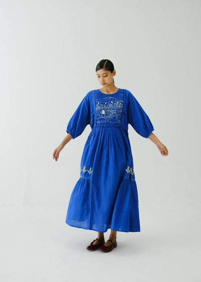 River Dress-Electric Blue Duck Emb