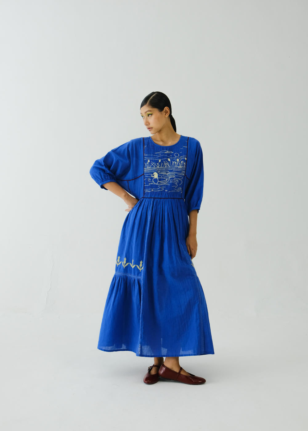 River Dress-Electric Blue Duck Emb