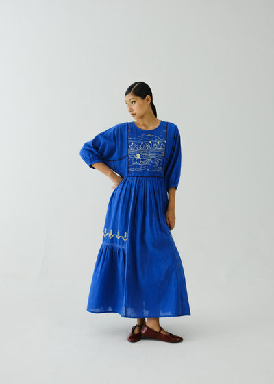 River Dress-Electric Blue Duck Emb