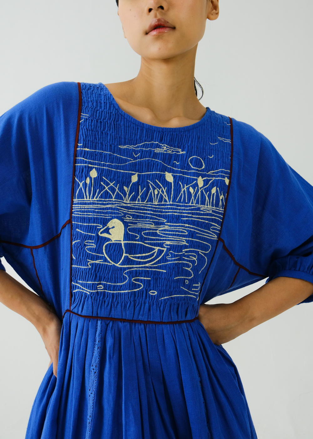 River Dress-Electric Blue Duck Emb