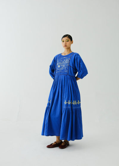 River Dress-Electric Blue Duck Emb