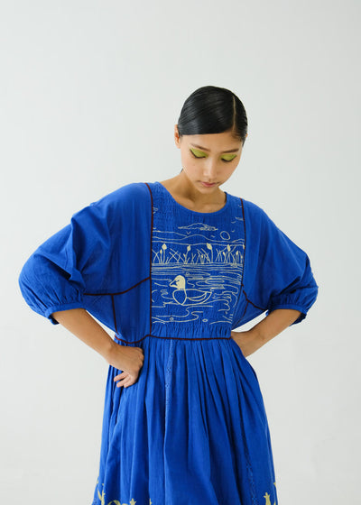 River Dress-Electric Blue Duck Emb