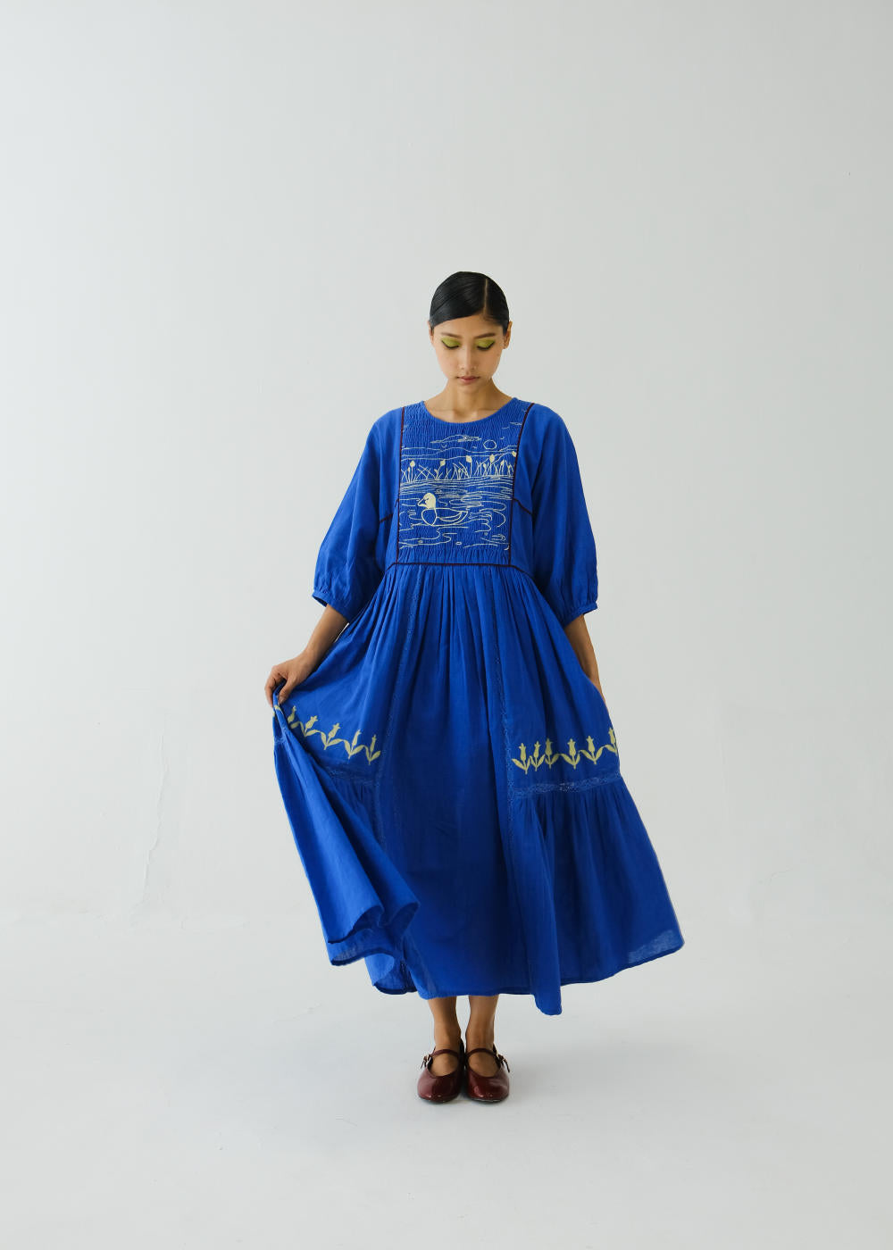 River Dress-Electric Blue Duck Emb