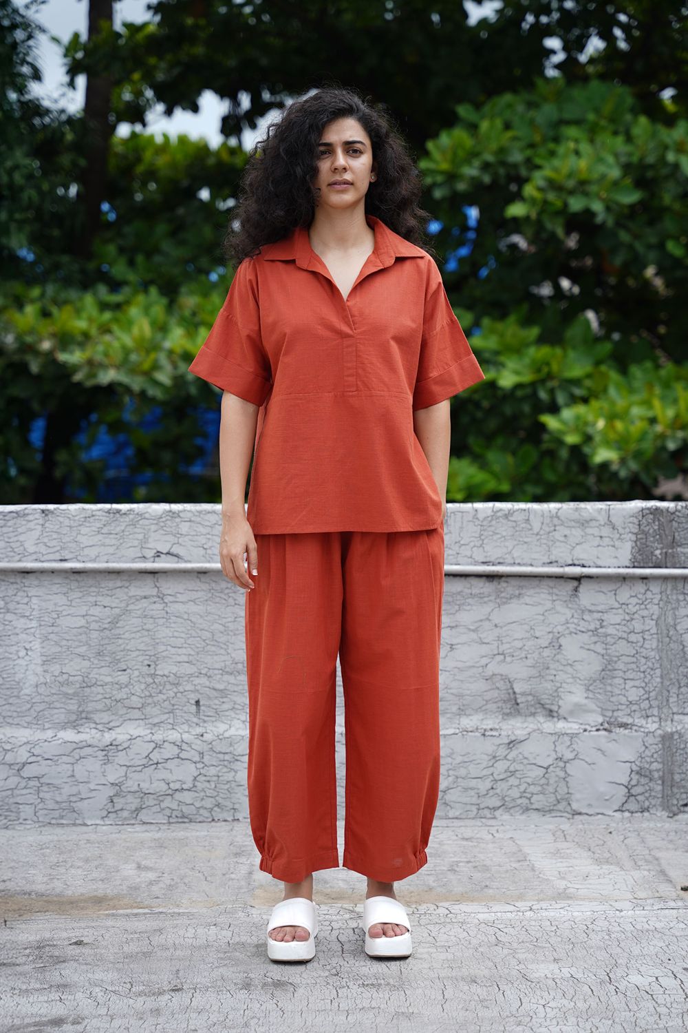Rust Ekin Shirt & Hera Cotton Co-Ord Set (2 PCS)