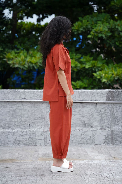 Rust Ekin Shirt & Hera Cotton Co-Ord Set (2 PCS)