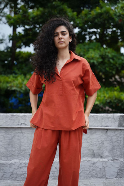 Rust Ekin Shirt & Hera Cotton Co-Ord Set (2 PCS)