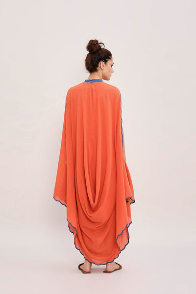 Rust Ribbed Scallop Cowl Dress