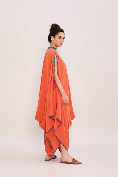 Rust Ribbed Scallop Cowl Dress