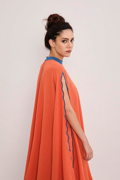Rust Ribbed Scallop Cowl Dress