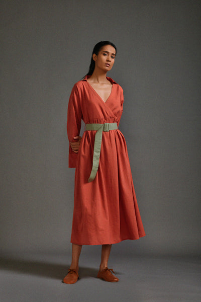Rust Safari Belted Dress