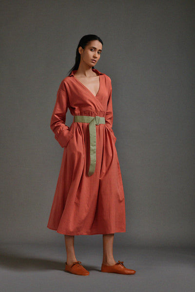 Rust Safari Belted Dress