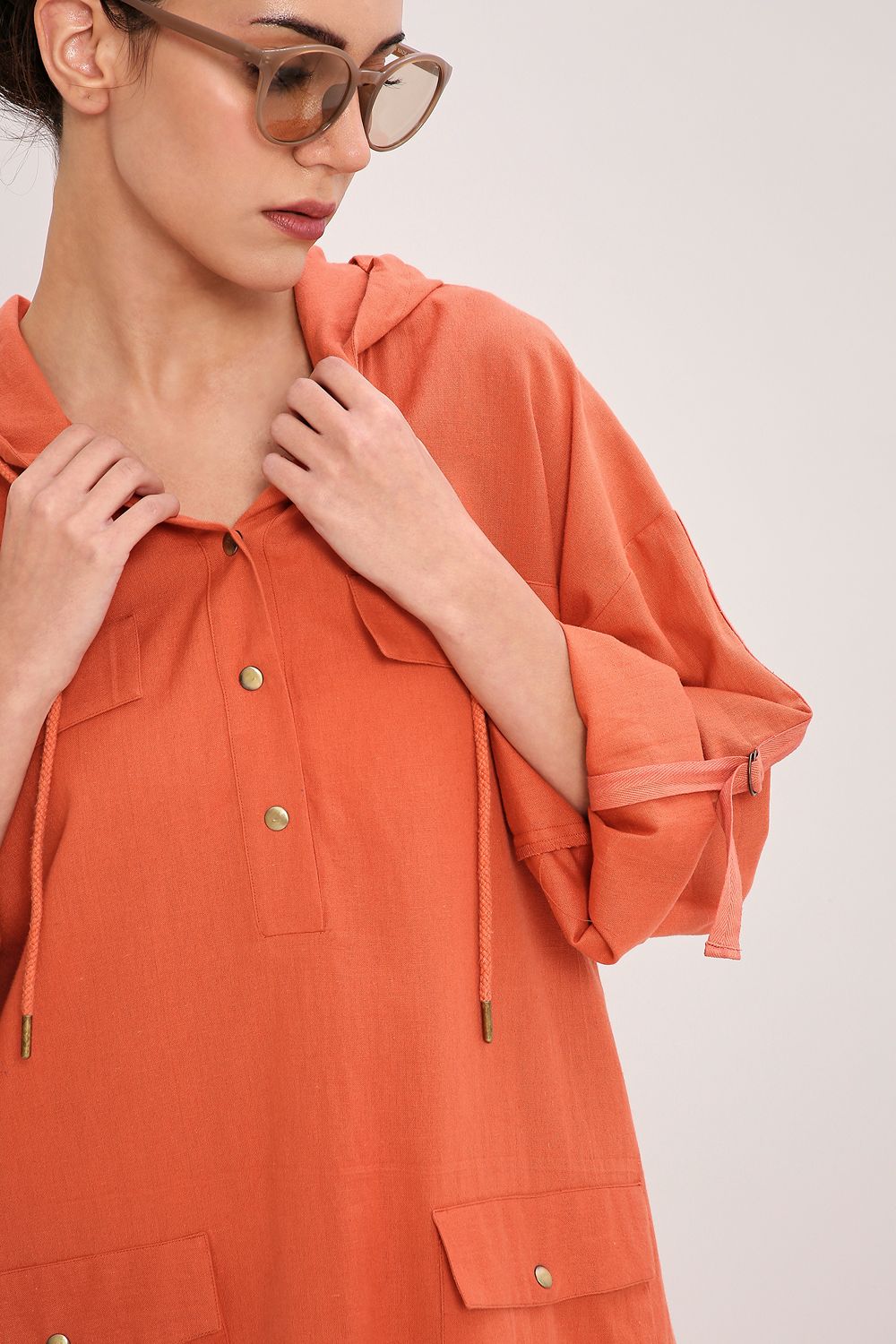 Rust Safari Pocket Hooded Dress