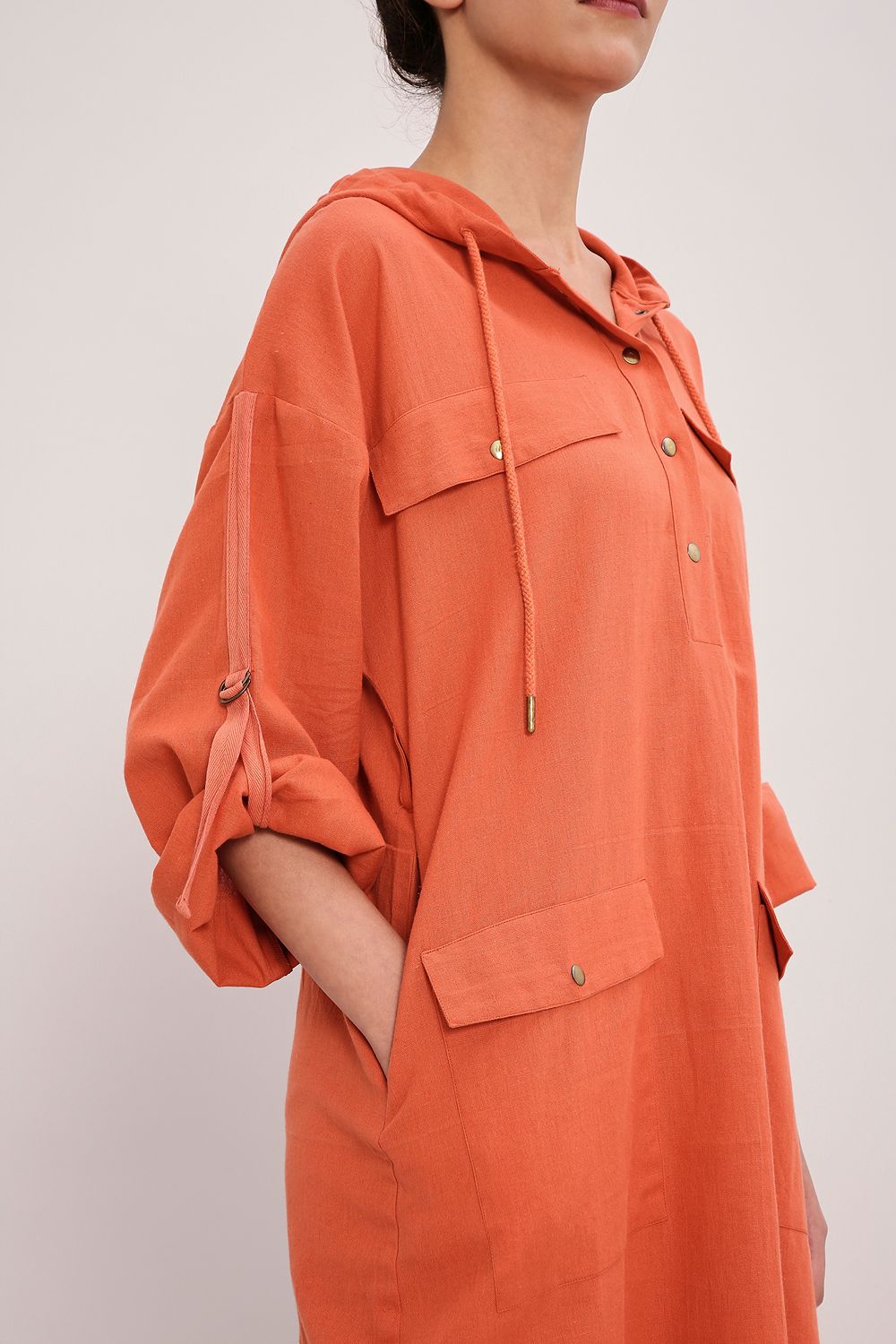 Rust Safari Pocket Hooded Dress