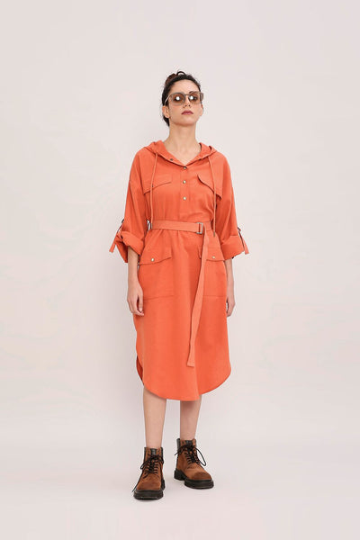 Rust Safari Pocket Hooded Dress