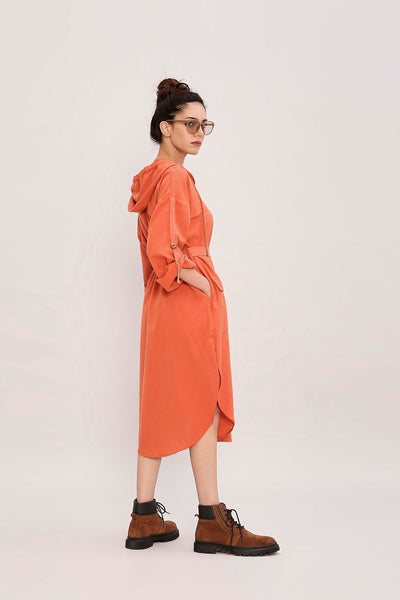 Rust Safari Pocket Hooded Dress