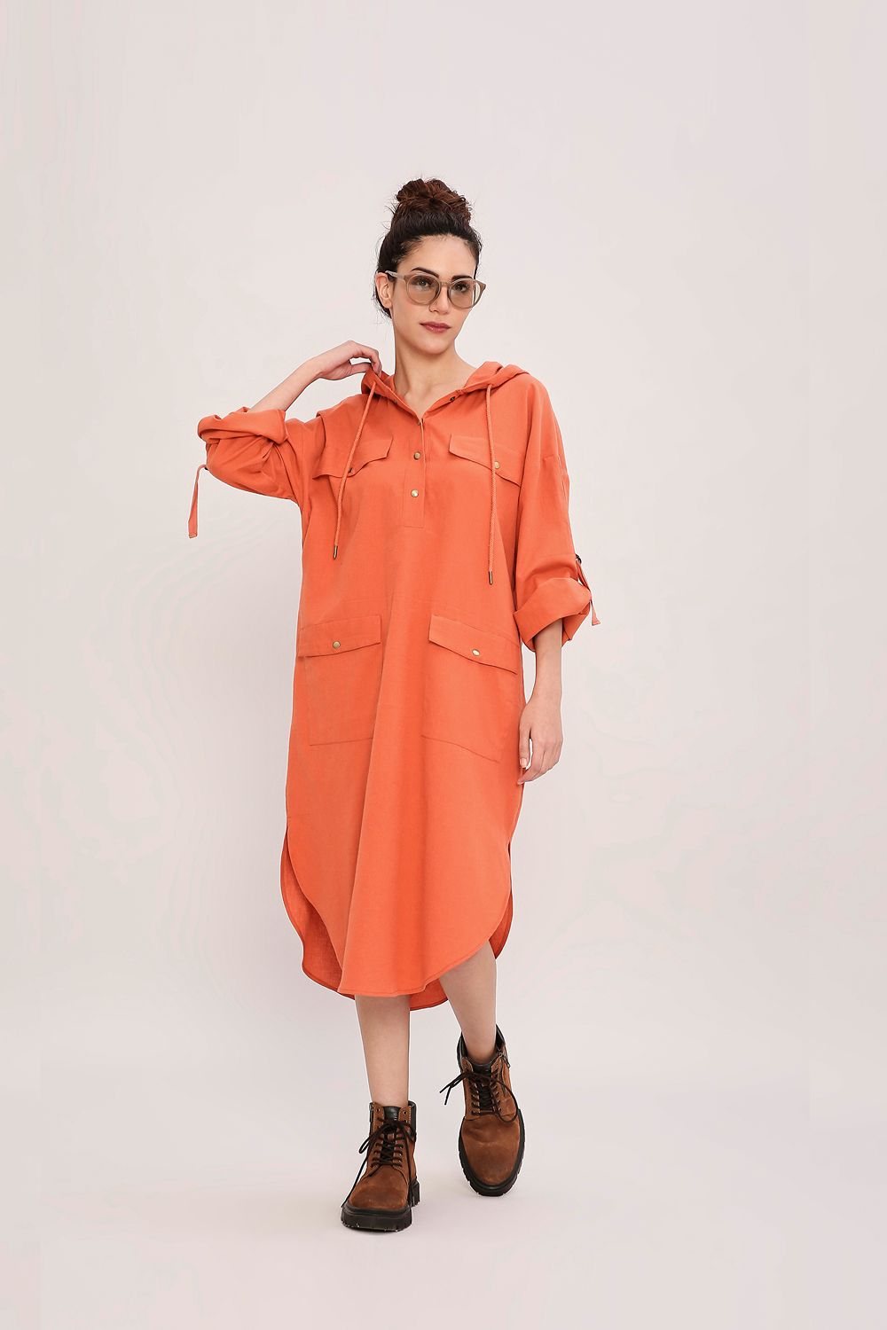 Rust Safari Pocket Hooded Dress