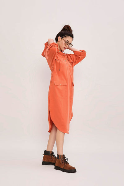 Rust Safari Pocket Hooded Dress