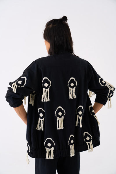 FRINGE BOMBER JACKET - BLACK