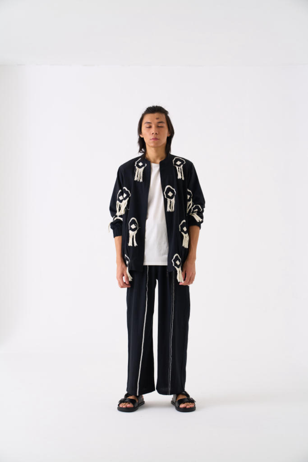 FRINGE BOMBER JACKET - BLACK