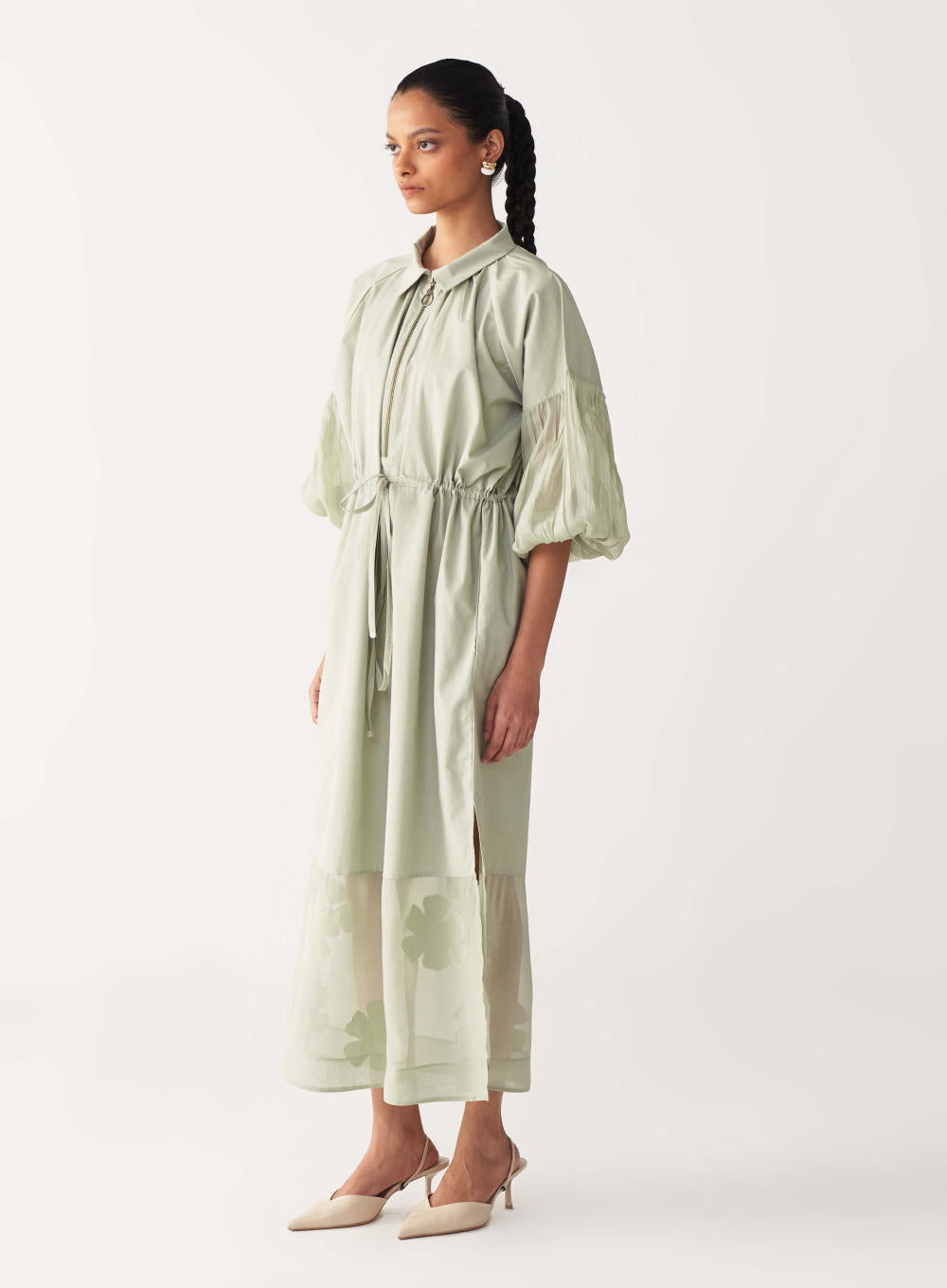 DRAWSTRING PANEL DRESS-MINT
