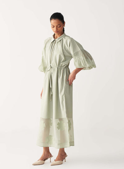 DRAWSTRING PANEL DRESS-MINT