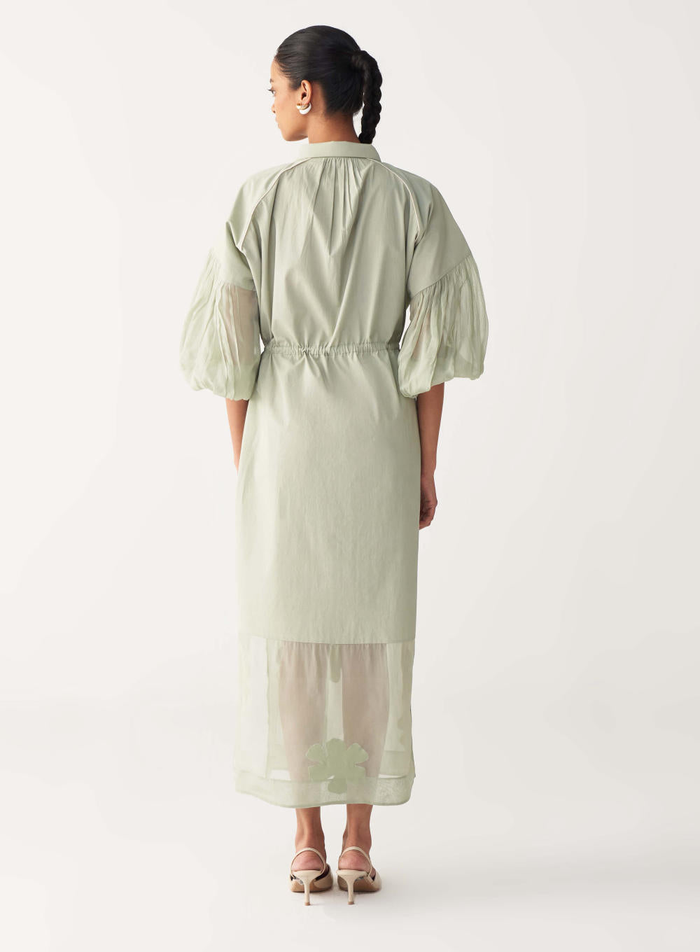 DRAWSTRING PANEL DRESS-MINT