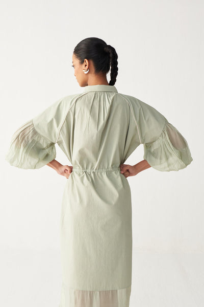 DRAWSTRING PANEL DRESS-MINT