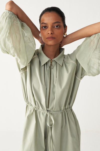 DRAWSTRING PANEL DRESS-MINT