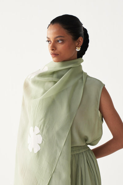 FLORAL APPLIQUE SCARF-MINT