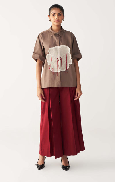FLORAL FRINGE SHIRT CO-ORD-CEDAR & RED