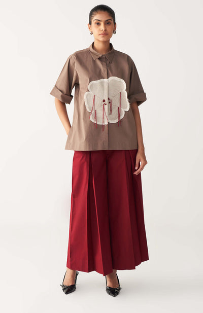 FLORAL FRINGE SHIRT CO-ORD-CEDAR & RED