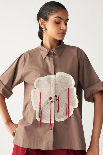 FLORAL FRINGE SHIRT CO-ORD-CEDAR & RED