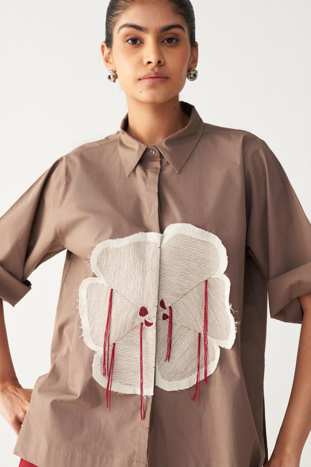 FLORAL FRINGE SHIRT CO-ORD-CEDAR & RED
