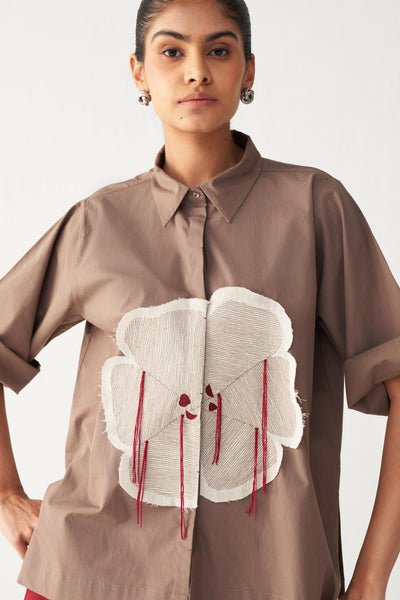 FLORAL FRINGE SHIRT-CEDAR