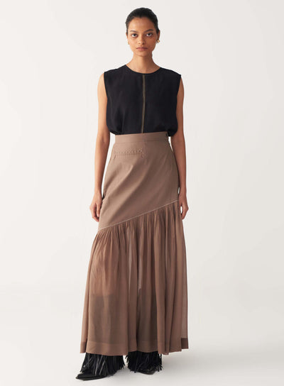SHEER PANEL SKIRT CO-ORD-CEDAR & BLACK