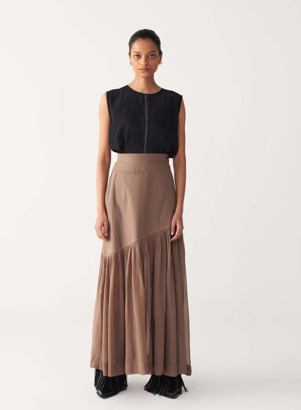 SHEER PANEL SKIRT CO-ORD-CEDAR & BLACK