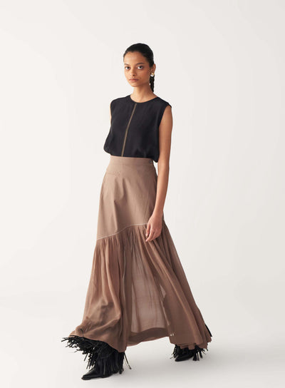 SHEER PANEL SKIRT CO-ORD-CEDAR & BLACK
