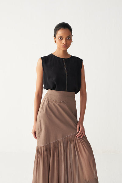 SHEER PANEL SKIRT CO-ORD-CEDAR & BLACK