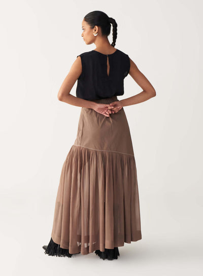 SHEER PANEL SKIRT CO-ORD-CEDAR & BLACK