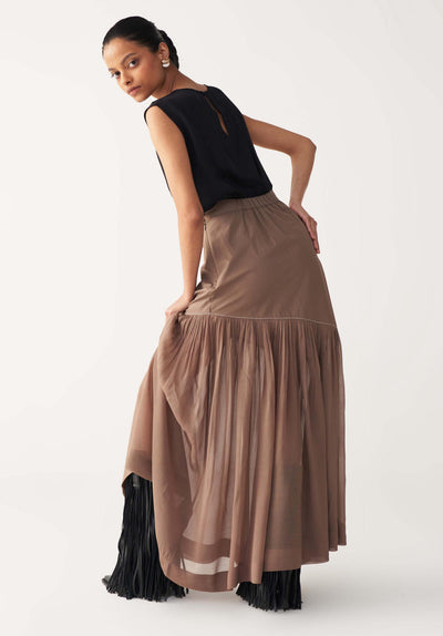 SHEER PANEL SKIRT CO-ORD-CEDAR & BLACK