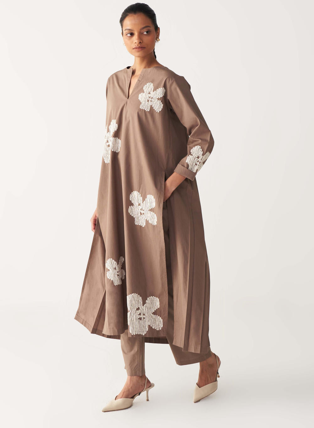 FLORAL EMB. BACK PLEAT TUNIC-CEDAR