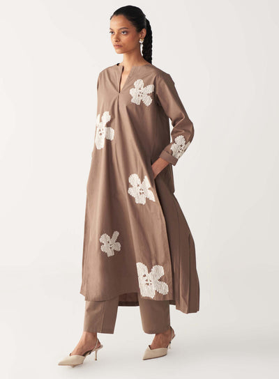 FLORAL EMB. BACK PLEAT TUNIC-CEDAR