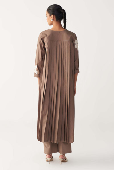 FLORAL EMB. BACK PLEAT TUNIC-CEDAR