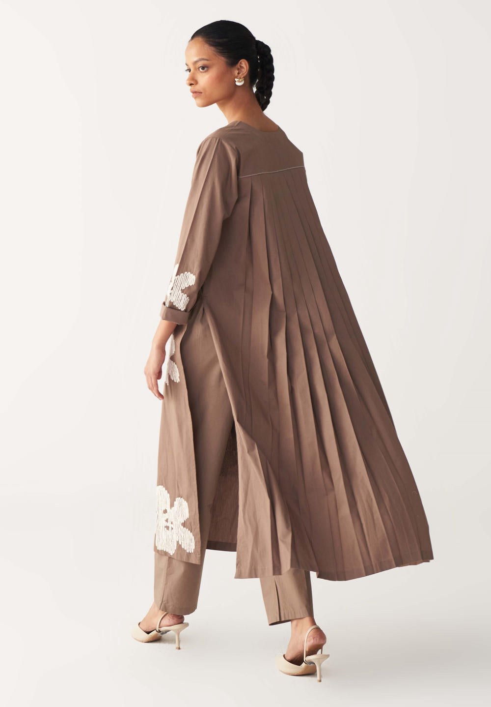 FLORAL EMB. BACK PLEAT TUNIC-CEDAR