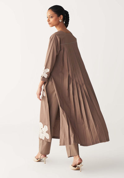 FLORAL EMB. BACK PLEAT TUNIC-CEDAR