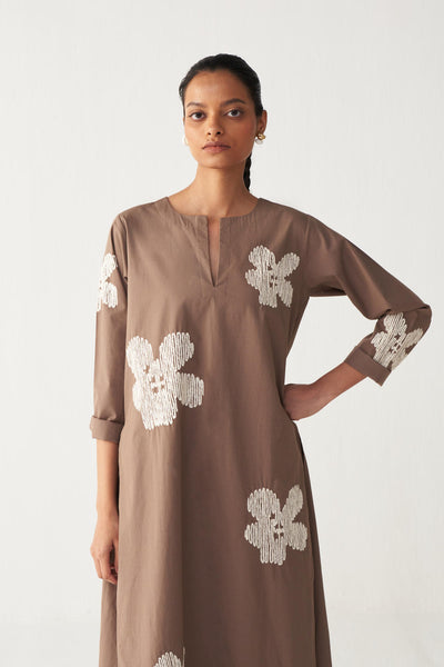 FLORAL EMB. BACK PLEAT TUNIC-CEDAR